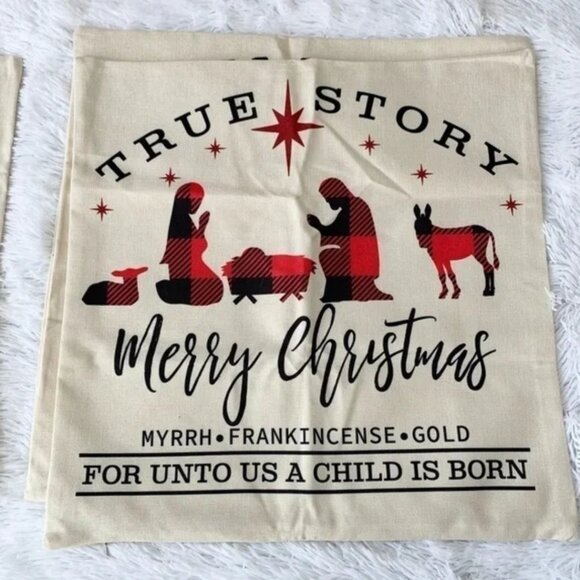 NWT Set of 4 Christmas Boho Rustic Home Day Throw Farm Burlap Pillows 18”x18” - Picture 4 of 8